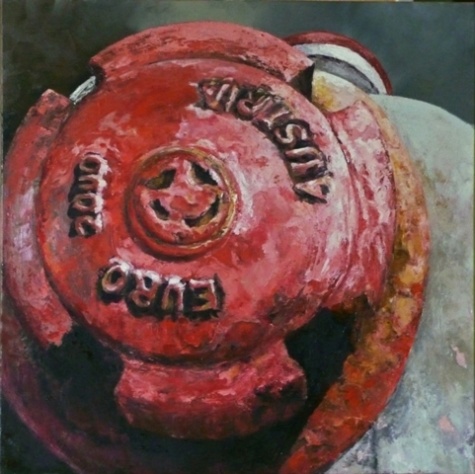 rosa Hydrant Detail I, öl, 70 x 70 cm, 1-2015