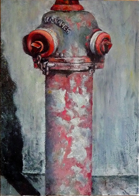 rosa Hydrant 1, öl, 70 x 50 cm, 2-2015