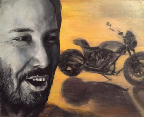 the man and his motobike, öl auf papier, 38 x 46 cm, 2017