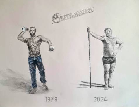in die Jahre gekommen, (getting older) the chippendales, charcoal on paper, 50 x 60 cm