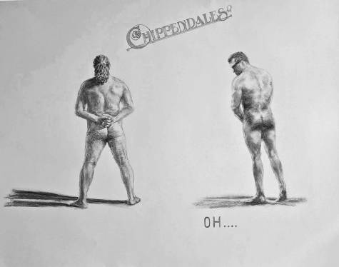gell, da schaust (oh !....) the chippendales charcoal on paper, 50 x 60 cm