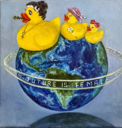 Badeente the future is female I, öl, 30x30, 2022