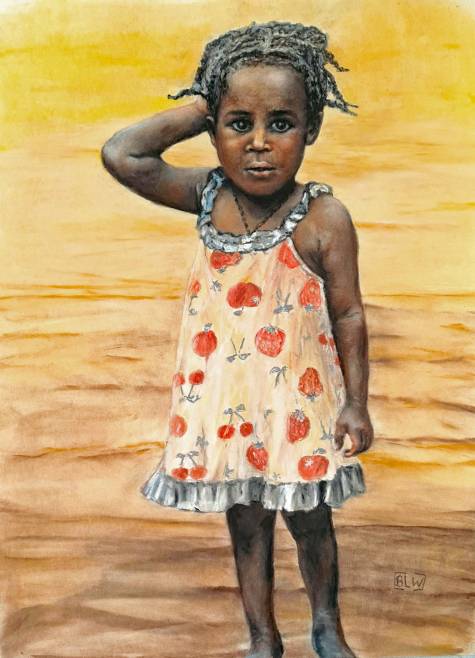 Ugandagirl II, Pastelkreide auf Papier.